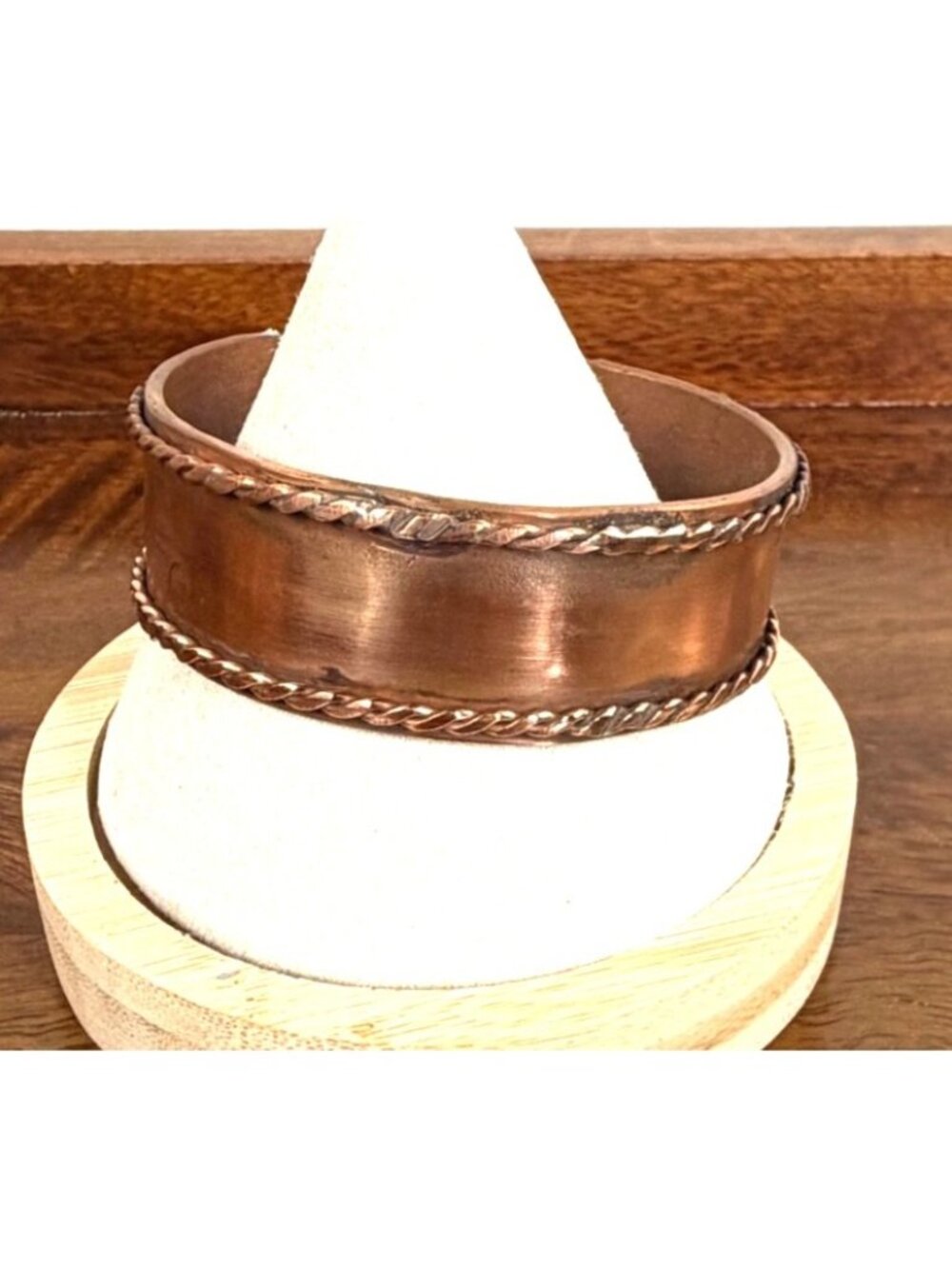 New Handmade Solid Copper Wide Cuff Bracelet Adjustable Twisted Rope Edge Artisa